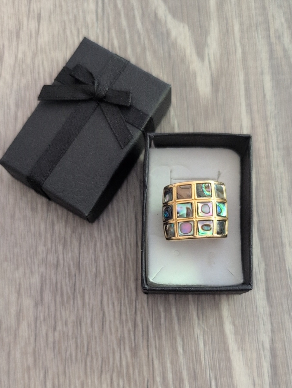 Gold-Tone Abalone Grid Statement Ring - Women Jewelry